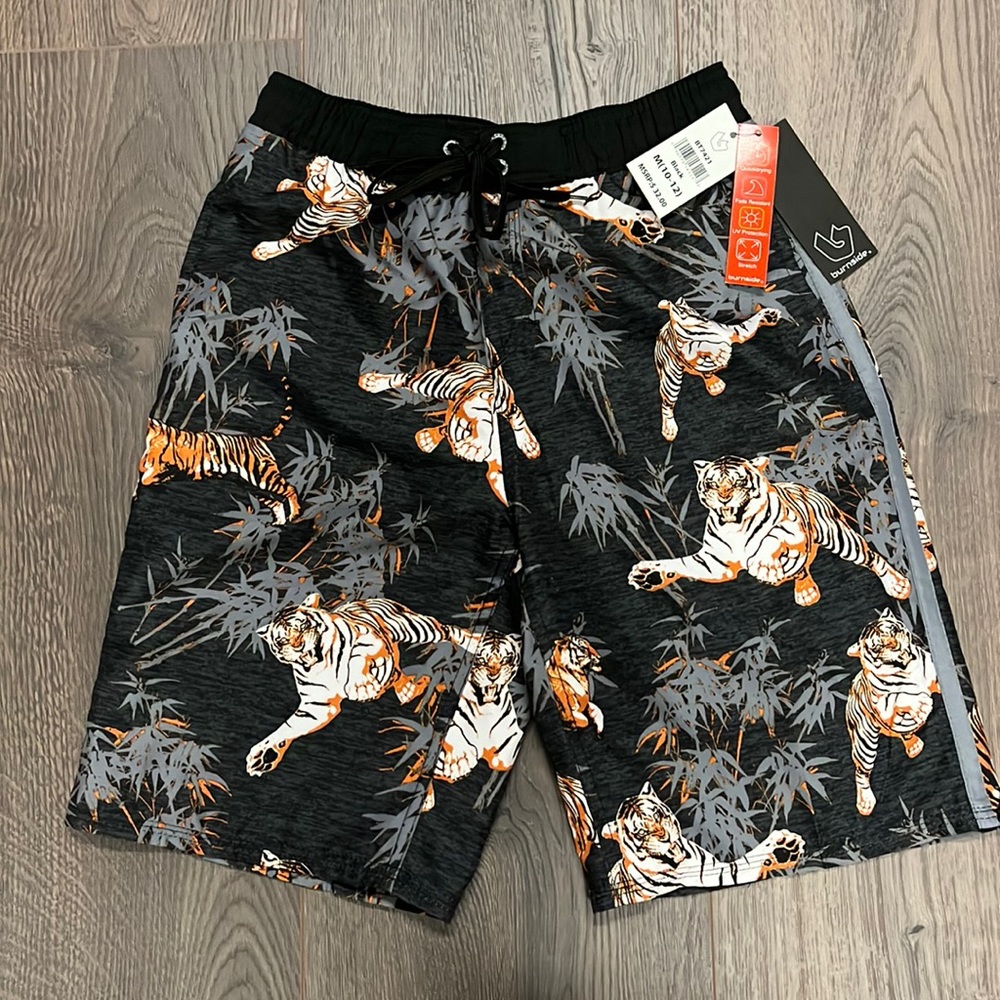 NEW Burnside Crouching Tiger Boardshorts, Swim Trunks, Size 10-12 Medium
